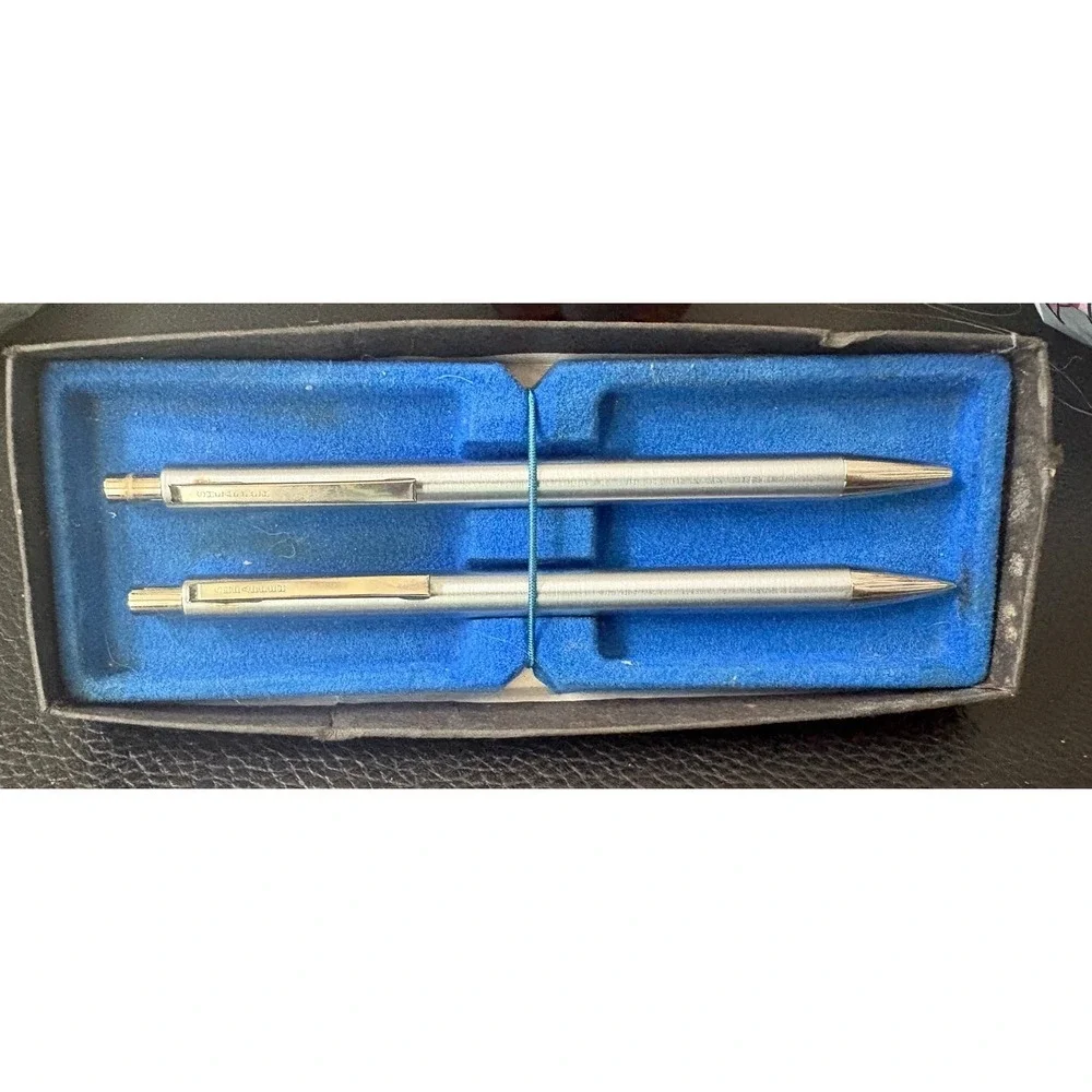 Vintage Sheaffer Reminder Ballpoint Pen Mechanical Pencil Set Brushed Steel USA